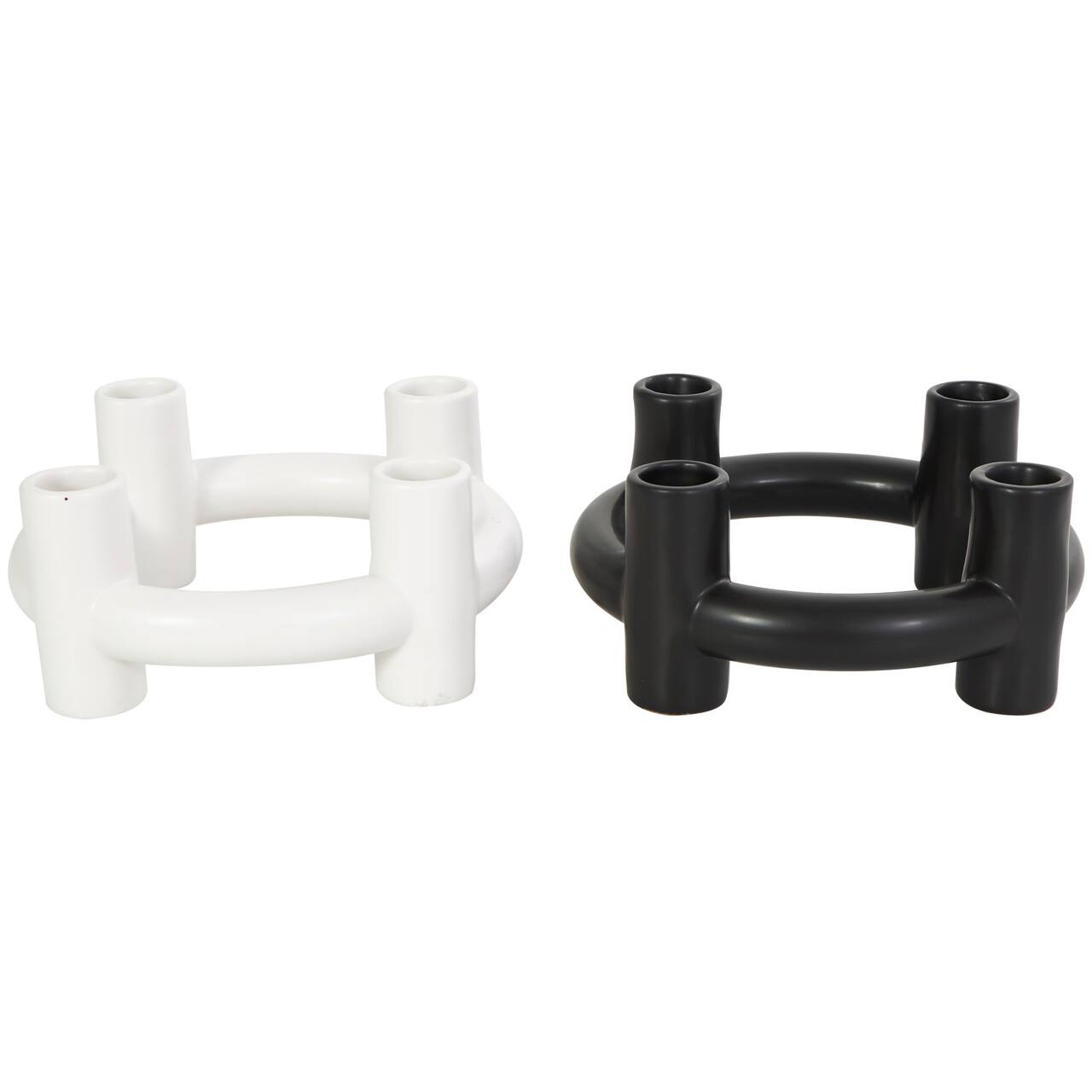 CosmoLiving by Cosmopolitan 8" Black & White Ceramic Geometric Circle Taper Candle Holder Set